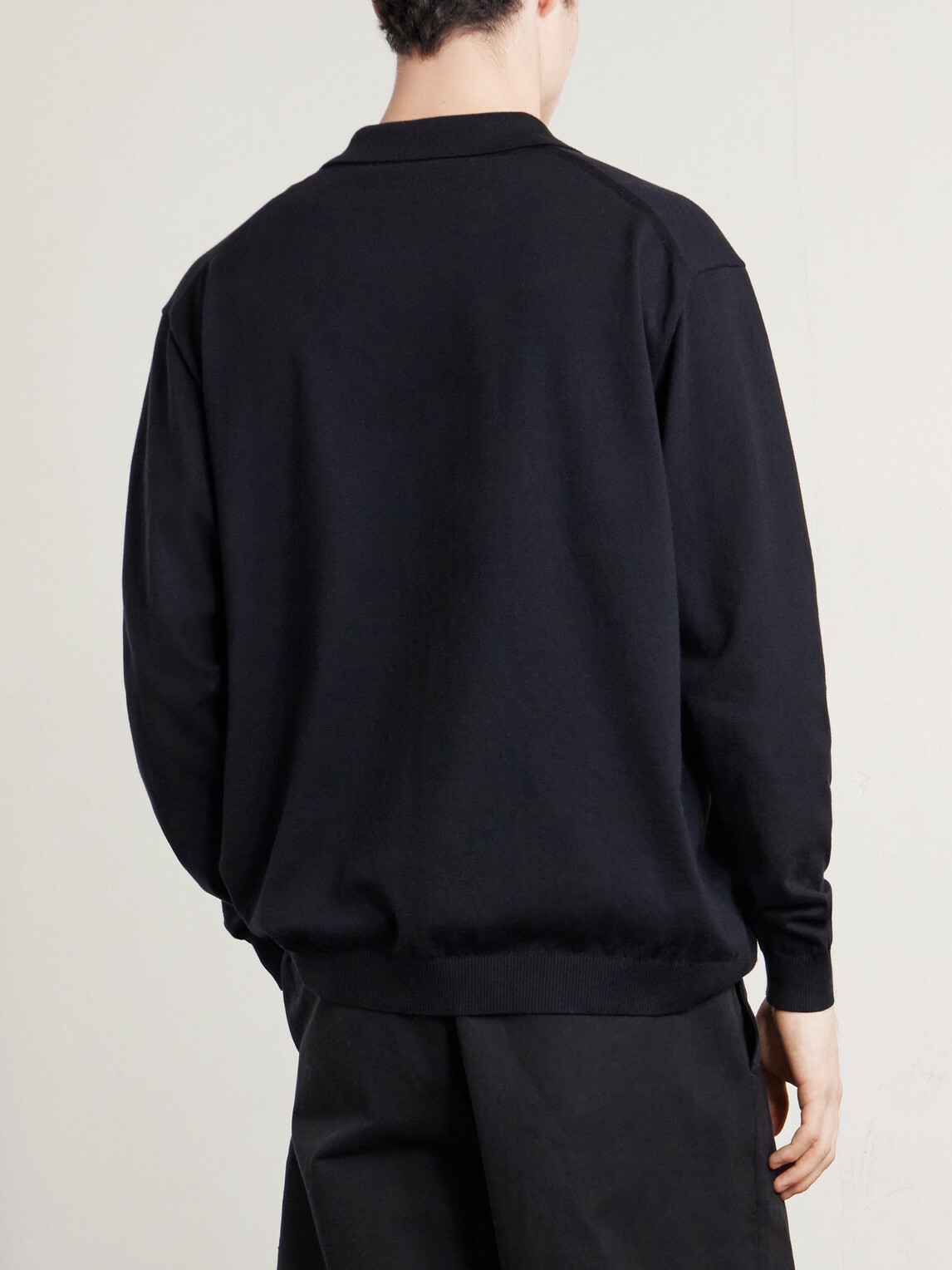 ATON - Cotton-Blend Polo Sweater - Black
