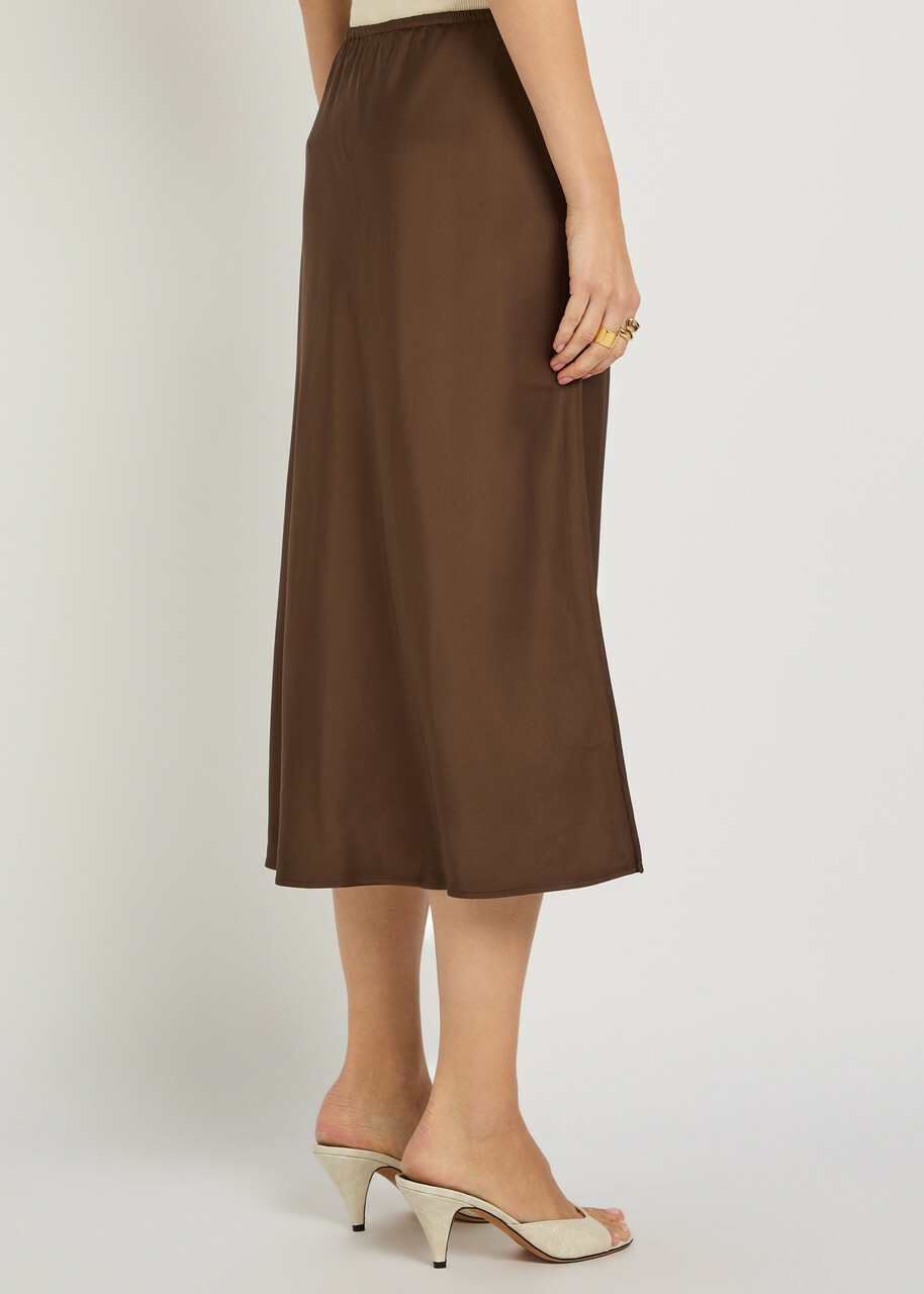 Vince Satin Slip Midi Skirt Brown