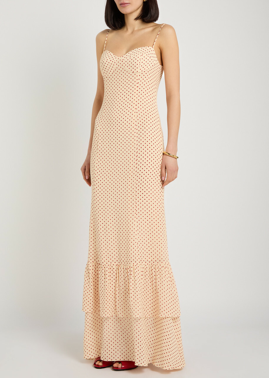 Reformation Fallon Polka dot Chiffon Maxi Dress Red