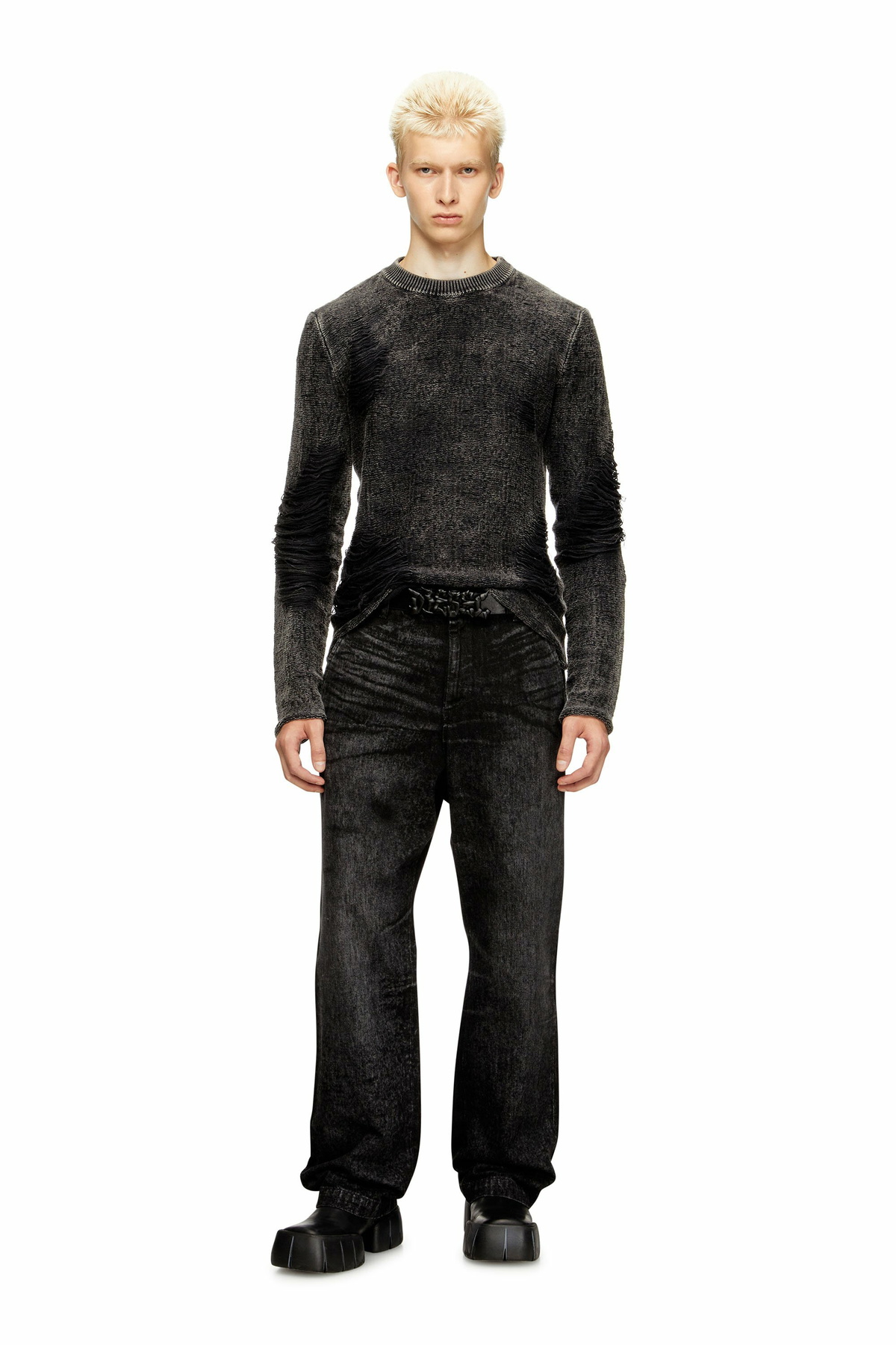 Diesel Destroyed jumper with floating yarns - Knitwear Mens in Black