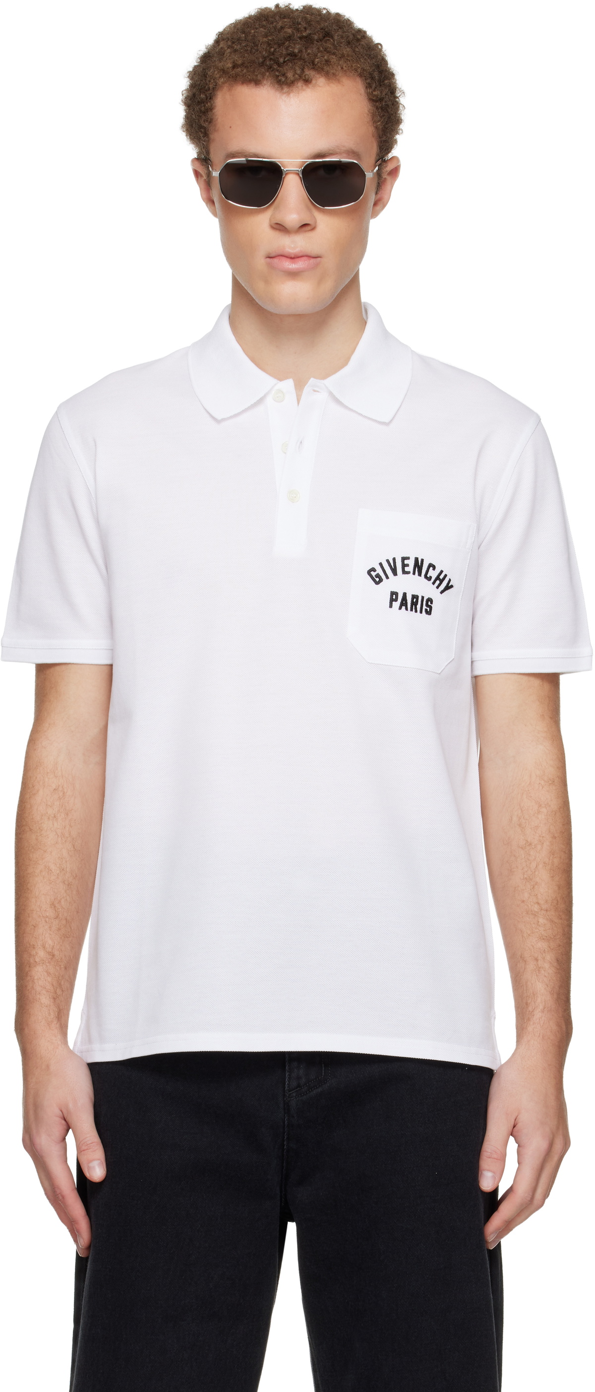 Givenchy White Front Pocket Polo