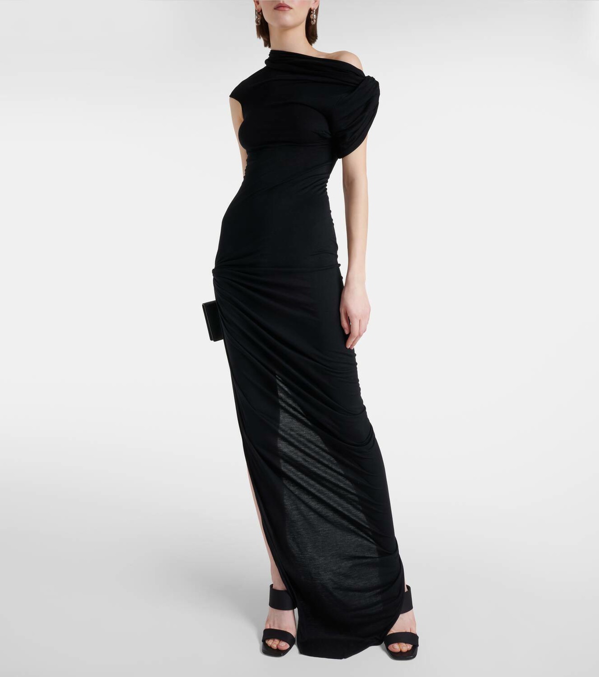 【Rick Owens】 Lilies drapedジャージ maxiドレス RICK OWENS Italy Lilies Black Knit Jersey Triangle Bodice