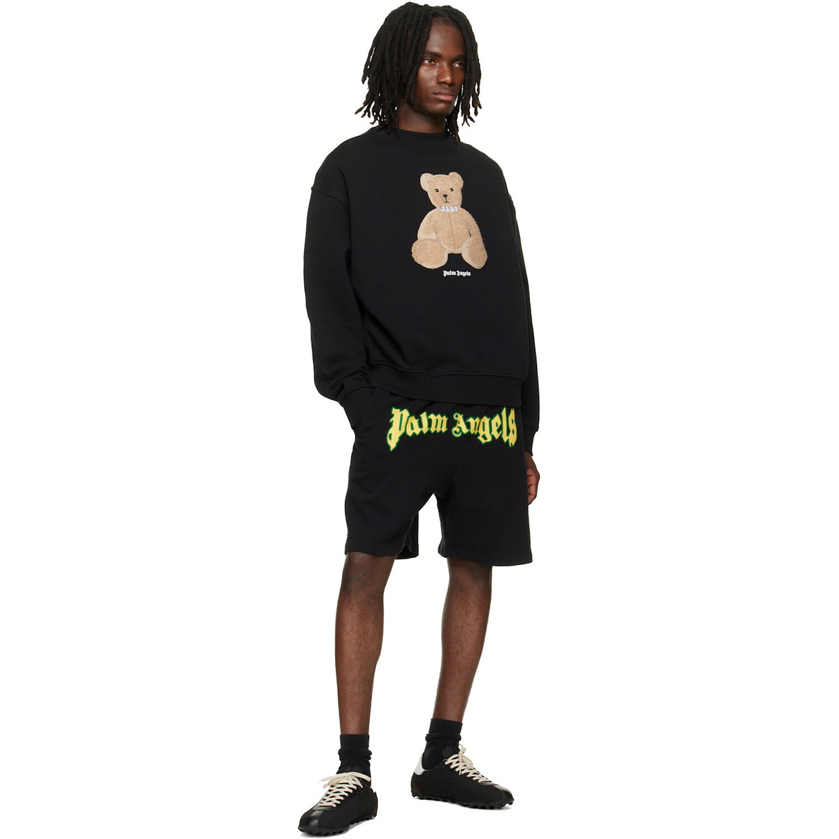 Palm Angels Black Outline Logo Sweat Shorts