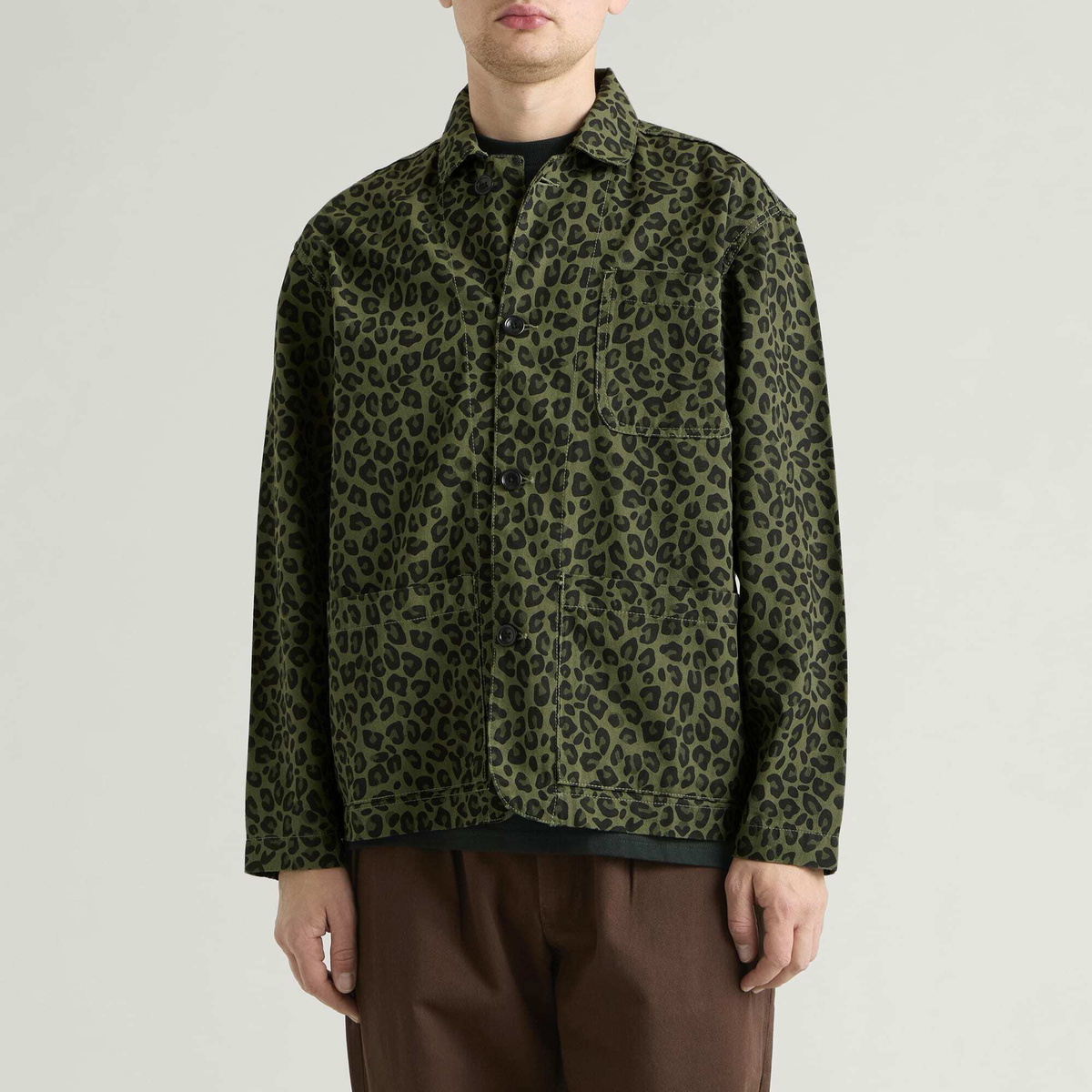 Service Works Men's Patterned Easy Chef Shirt in Green Leopard