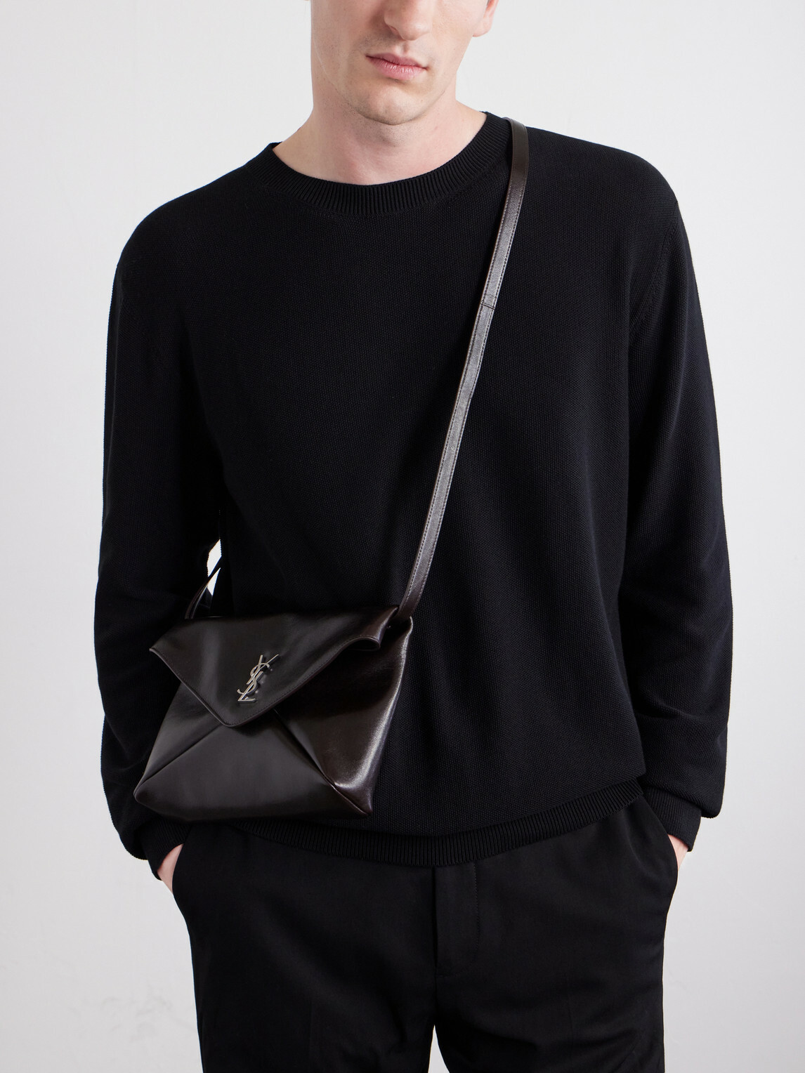 SAINT LAURENT - Cassandre-Embellished Full-Grain Leather Messenger Bag