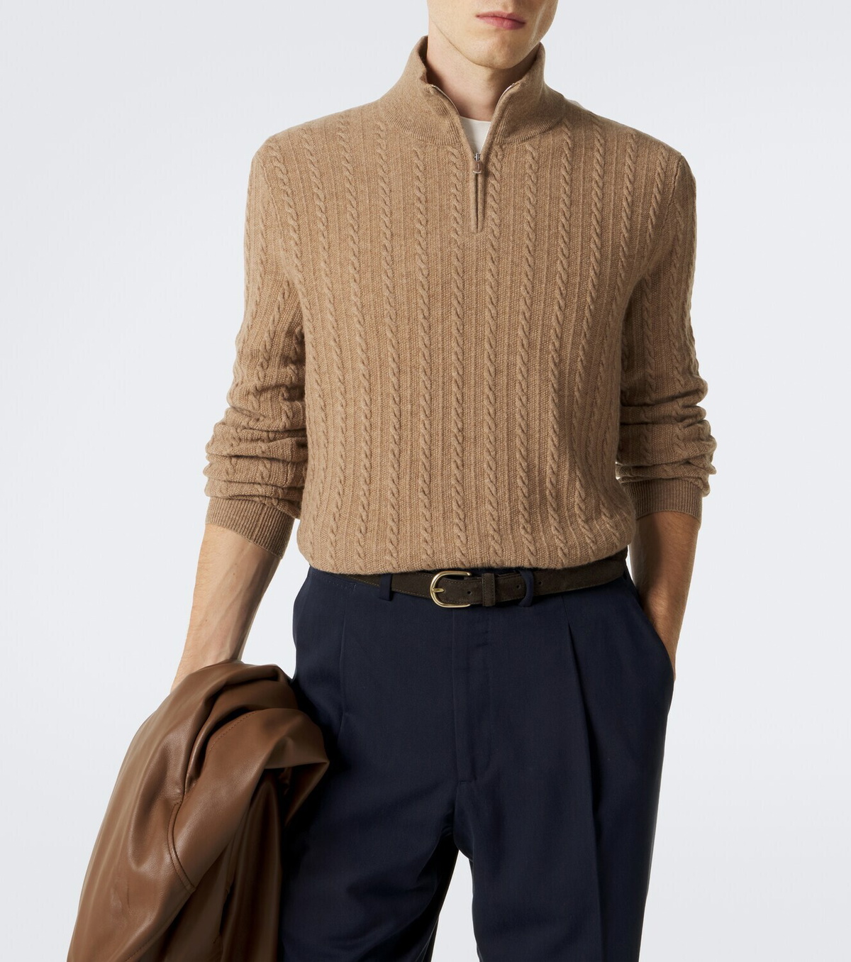 Fedeli Cable-knit cashmere half-zip sweater