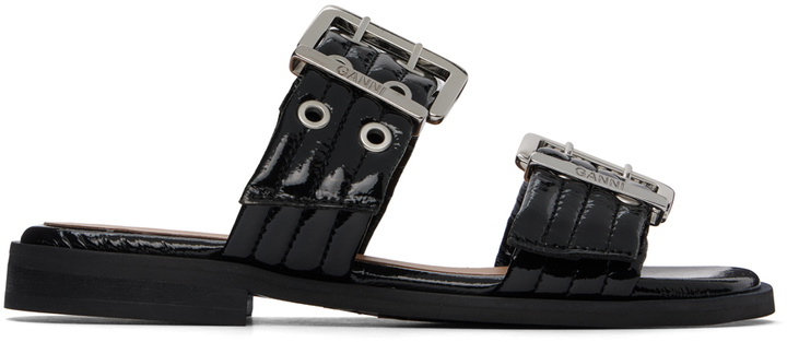 Photo: GANNI Black Feminine Buckle Two-Strap Sandals