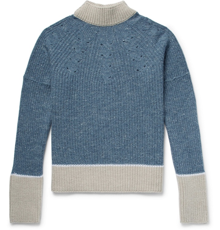 Photo: Jacquemus - Pierre Distressed Colour-Block Ribbed Merino Wool Sweater - Blue