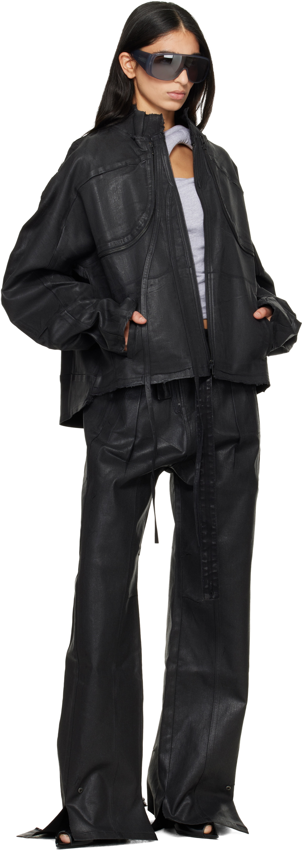 Ottolinger Black Glazed Denim Zip Jacket