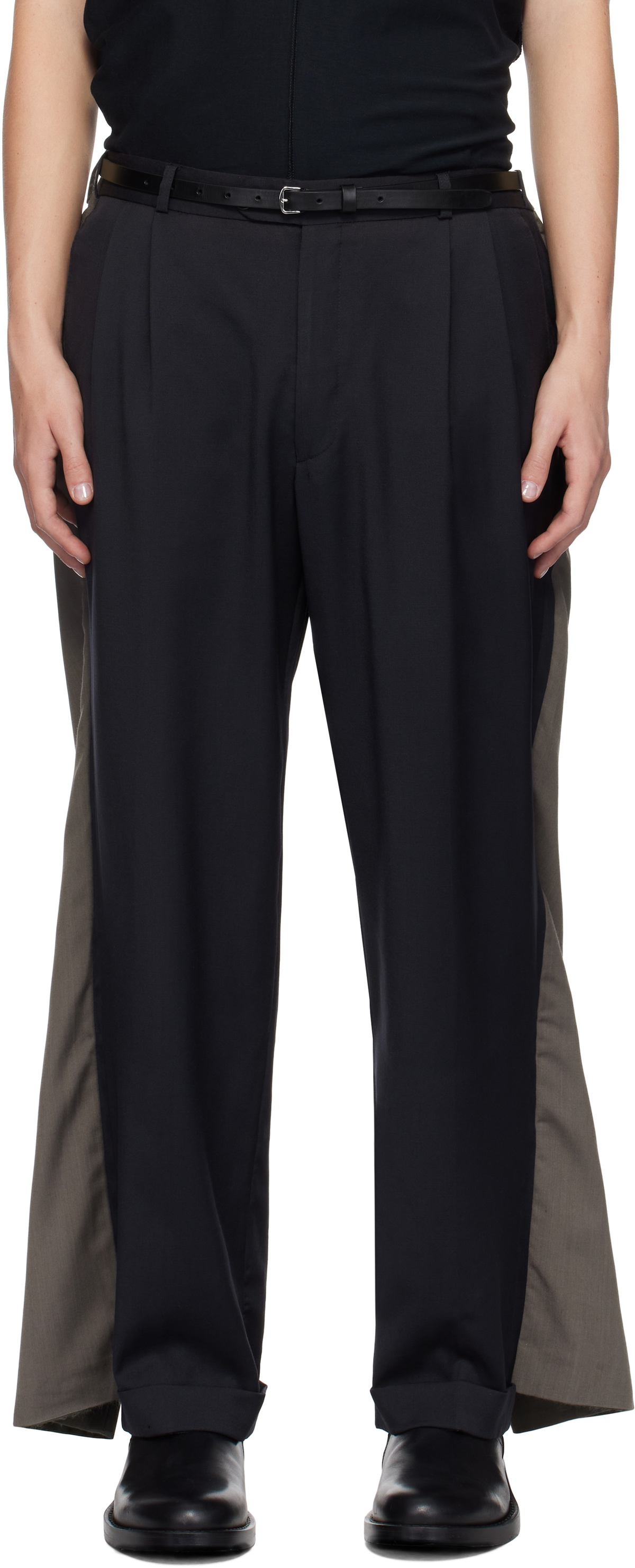HODAKOVA Navy & Taupe Double Suit Trousers