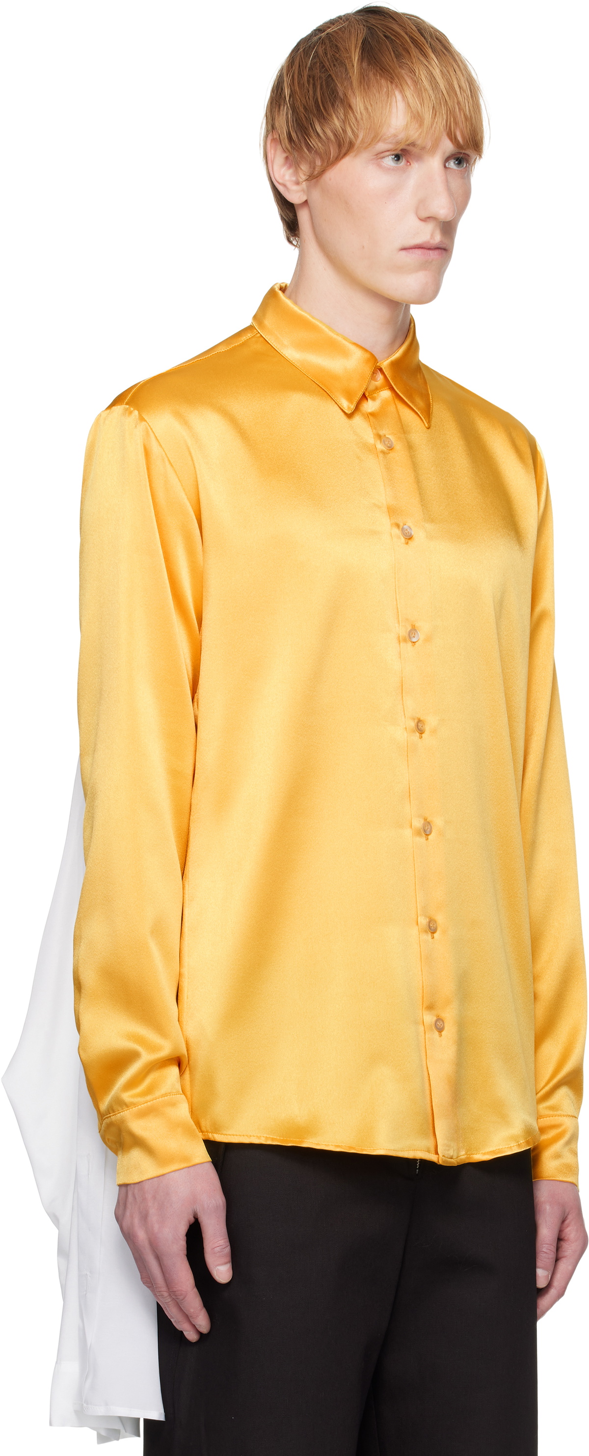 ANDREJ GRONAU Yellow Satin & Popeline Drape Double Shirt