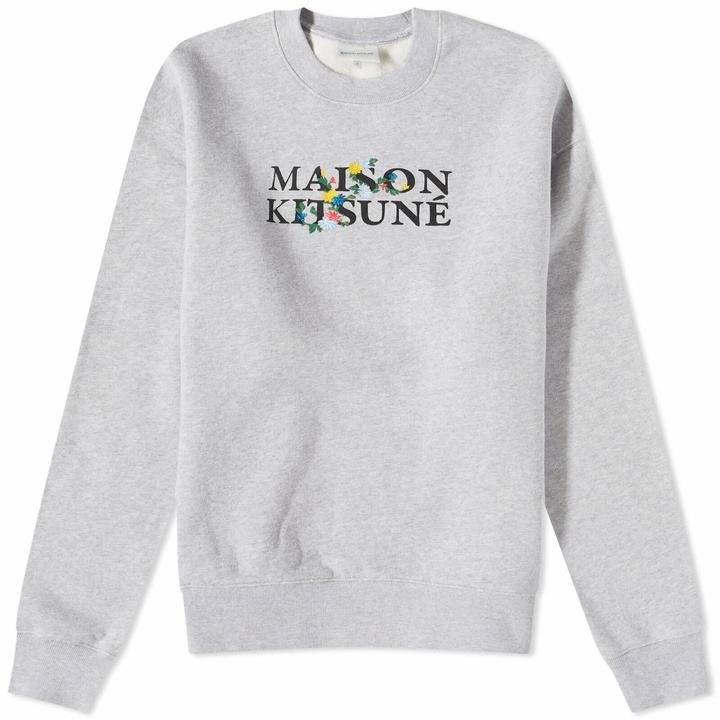 Photo: Maison Kitsuné Men's Flowers Comfort Crew Sweat in Light Grey Melange