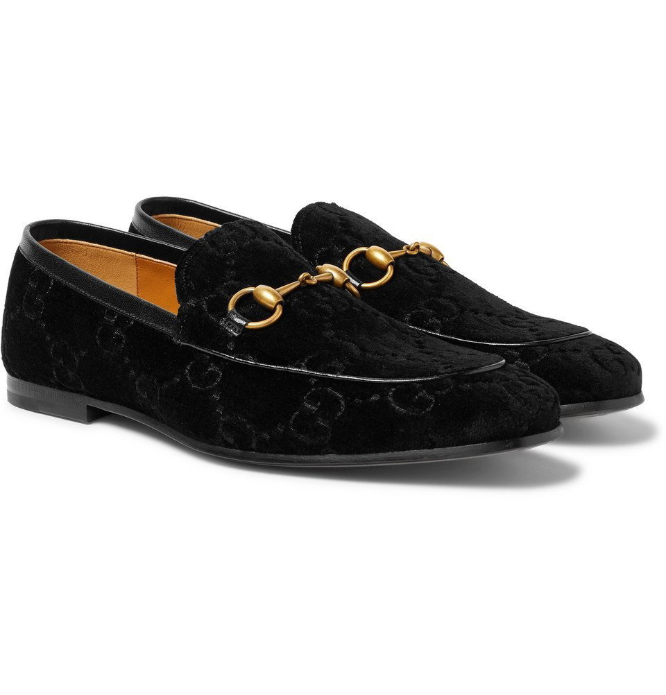 Gucci - Horsebit Leather-Trimmed Logo-Embroidered Loafers - Men Black Gucci