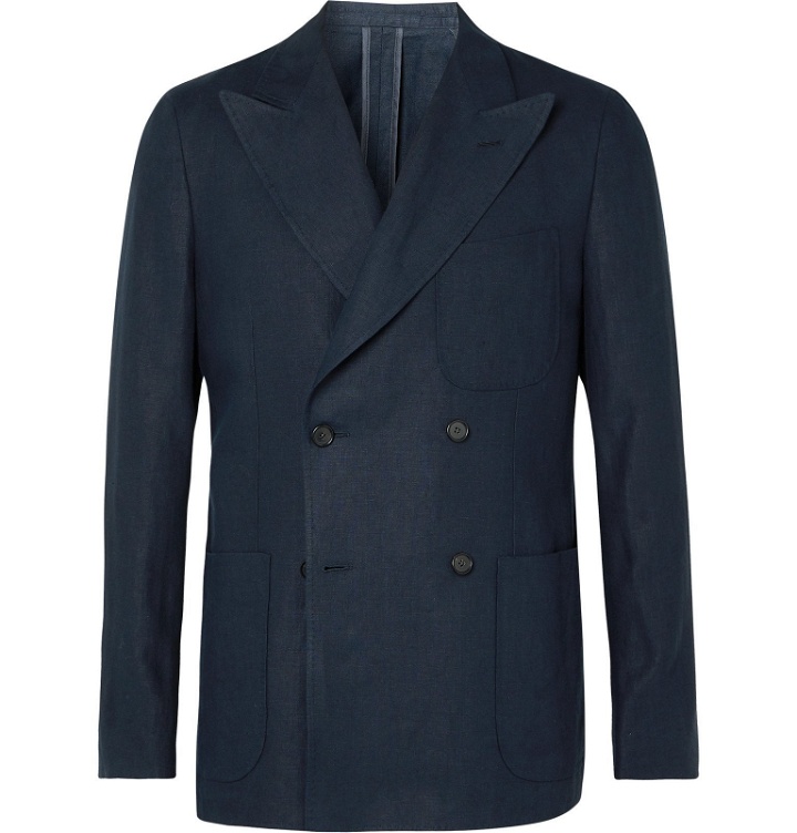 Photo: Caruso - Unstructured Double-Breasted Linen Suit Jacket - Blue