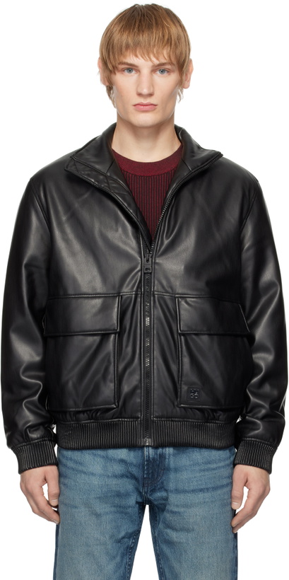 Photo: Hugo Black Stacked Logo Faux-Leather Jacket