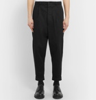 AMI - Tapered Cropped Pleated Cotton-Gabardine Trousers - Black