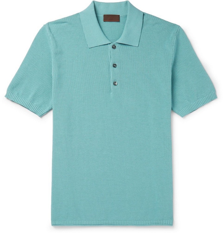 Photo: Altea - Slim-Fit Ribbed Cotton Polo Shirt - Men - Light blue