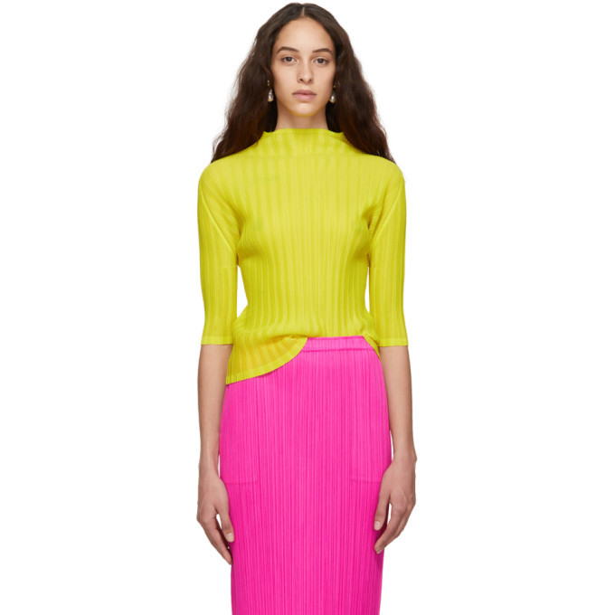 Pleats Please Issey Miyake Yellow Pleated Turtleneck Pleats Please