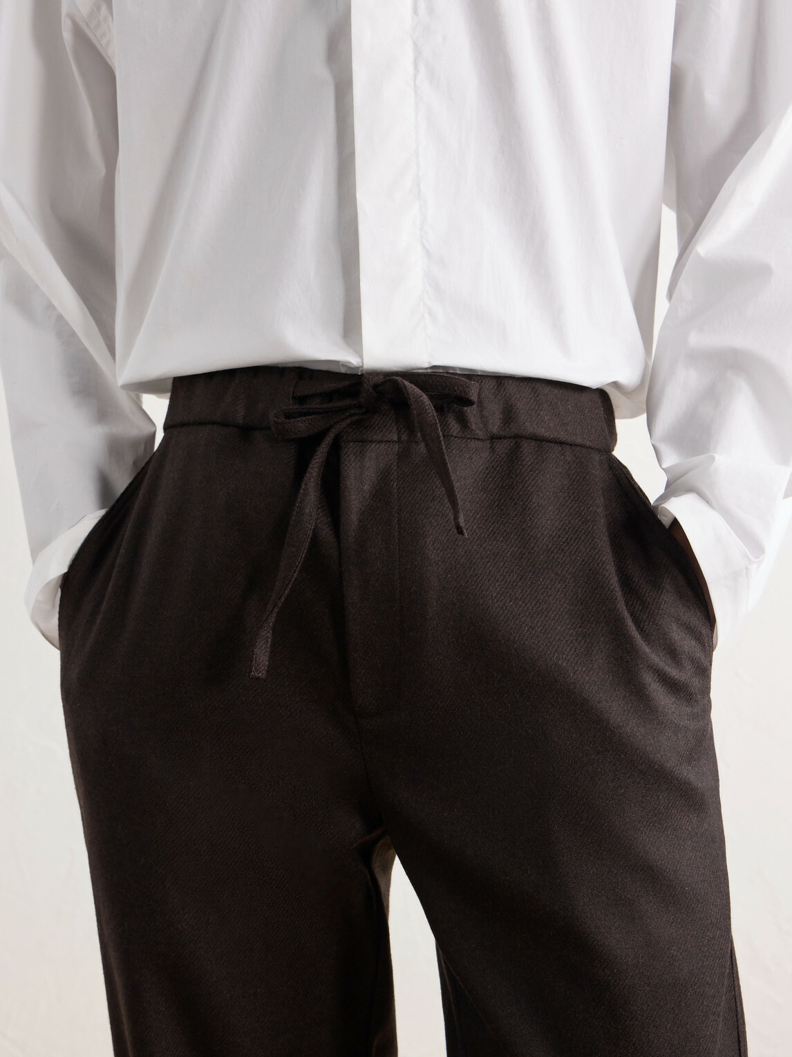 De Bonne Facture - Lounge Straight-Leg Wool Drawstring Trousers - Brown