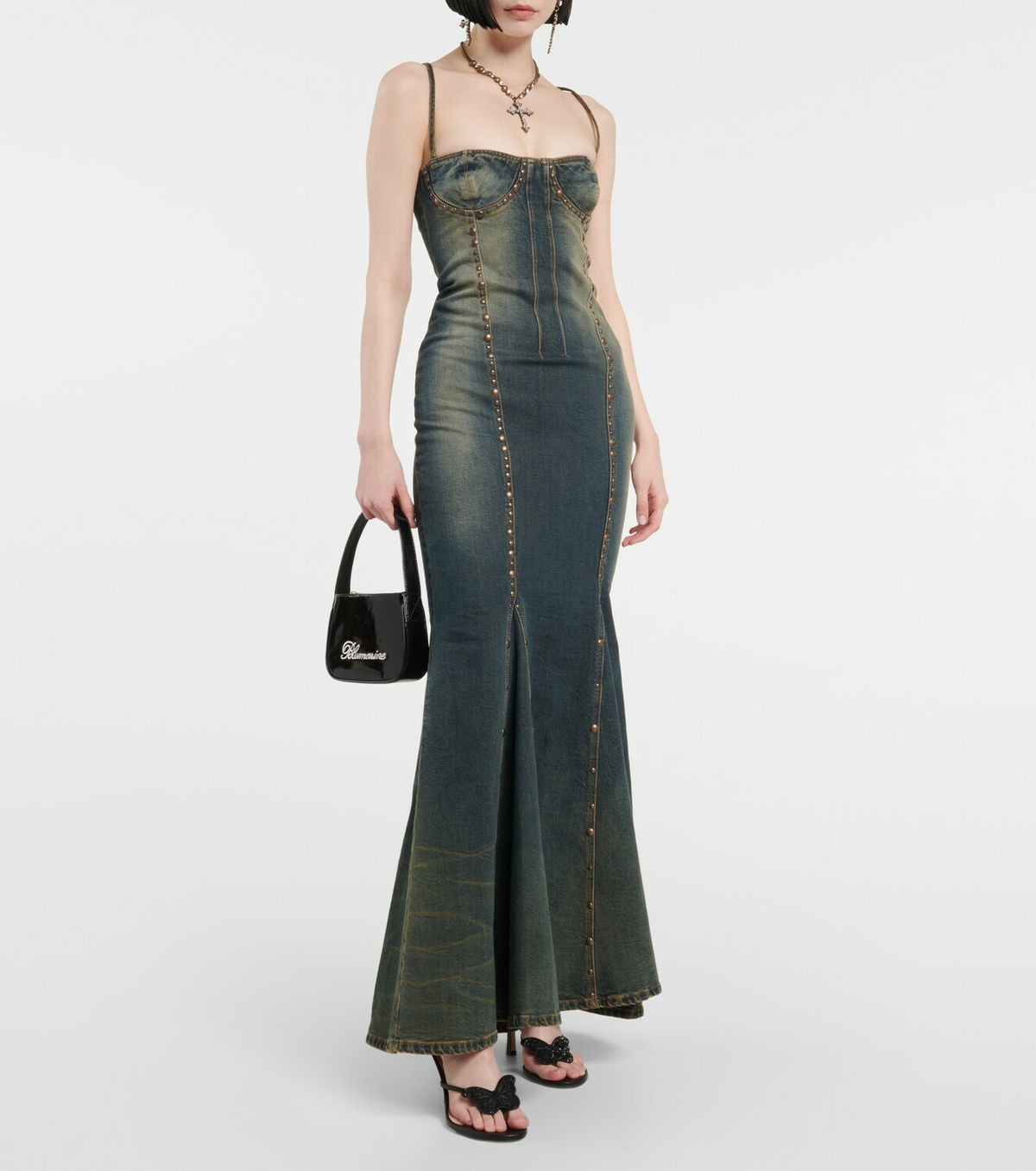 Blumarine Embellished denim gown Blumarine