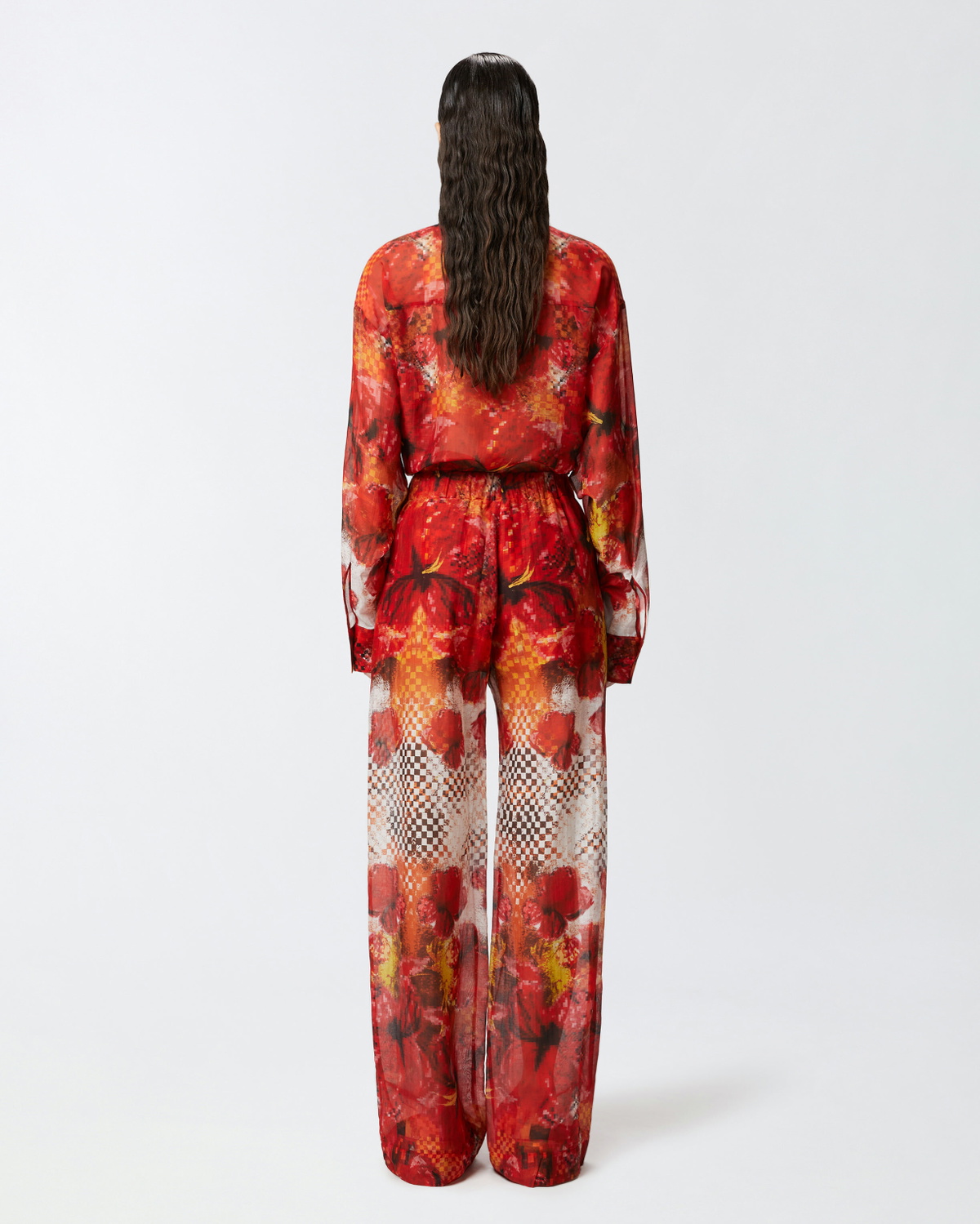 Pinko Lightweight Palazzo Trousers With Floral And Check Print Multicolour: Red/White