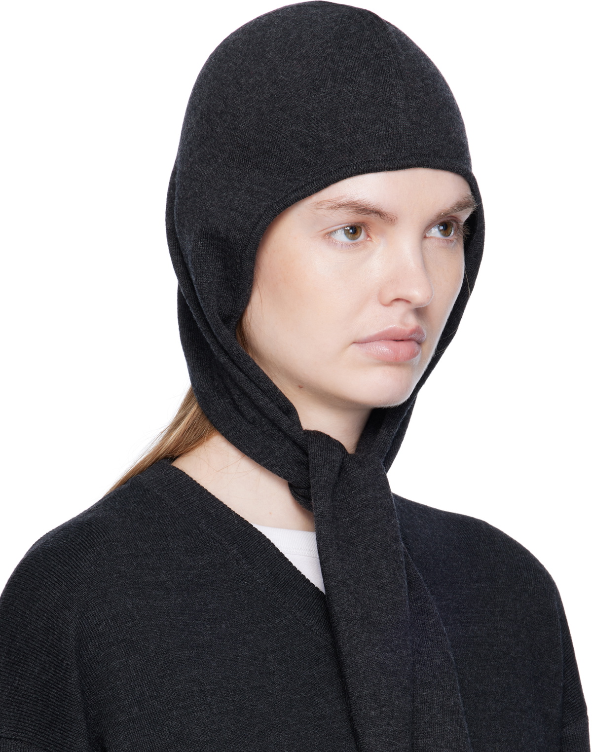 LEMAIRE Gray Fine Wool Head Scarf Hood