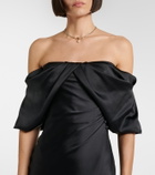 McQueen Draped off-shoulder satin midi dress