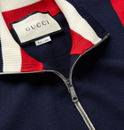 Gucci - Logo-Appliquéd Striped Wool Zip-Up Sweater - Blue