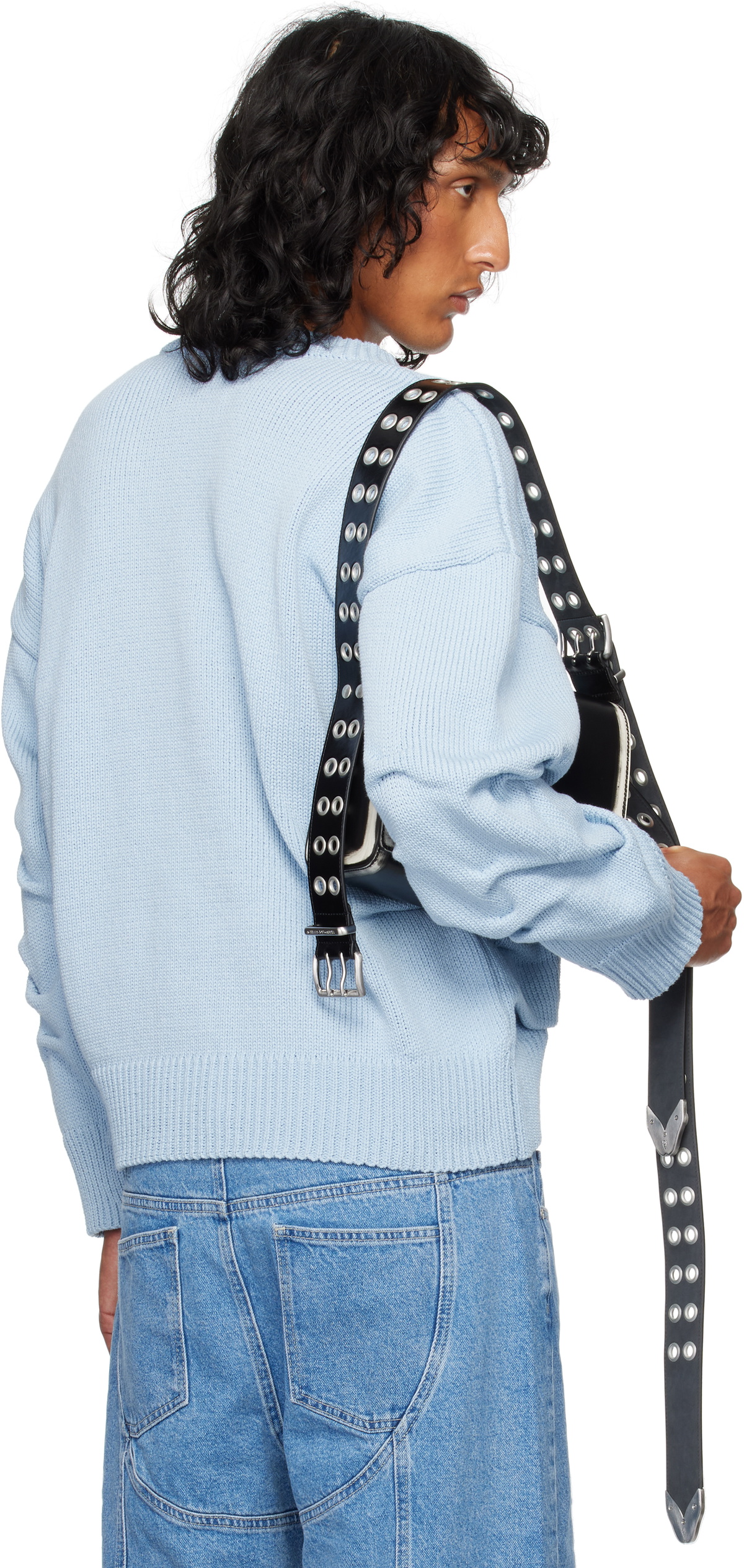 Achilles Ion Gabriel Blue Rollover Cotton Knit Sweater
