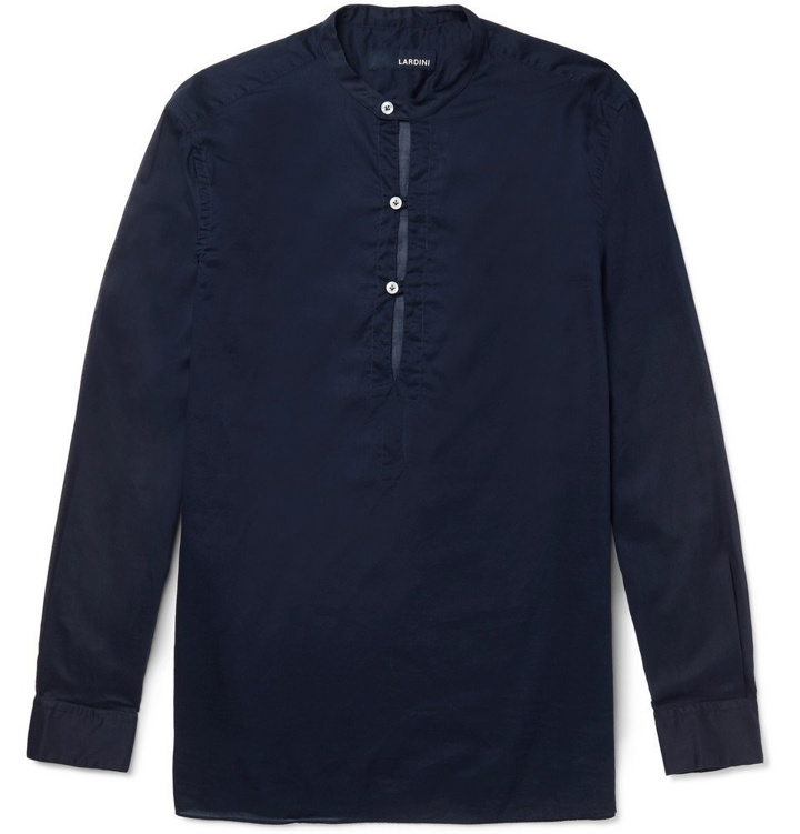 Photo: Lardini - Grandad-Collar Cotton-Voile Shirt - Men - Navy