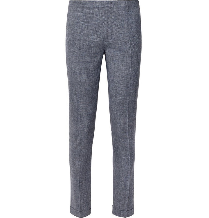 Photo: Paul Smith - Navy Soho Slim-Fit Tapered Puppytooth Wool, Silk and Linen-Blend Suit Trousers - Navy