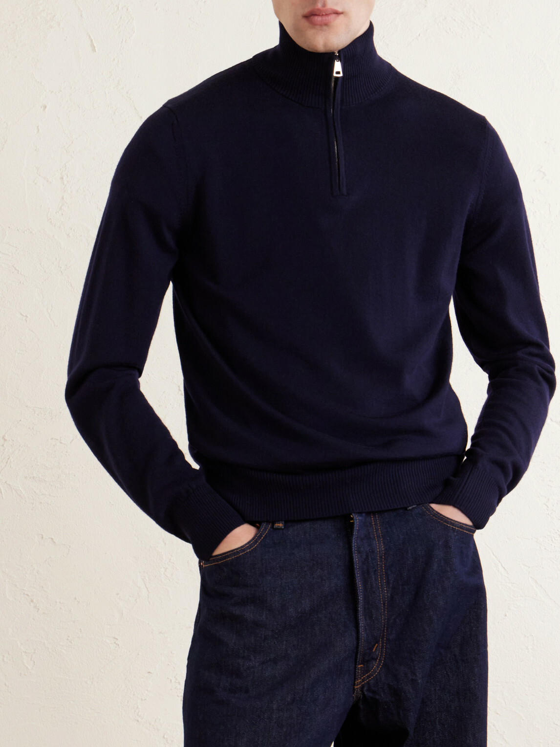 Purdey - Linton Logo-Embroidered Wool Half-Zip Sweater - Blue