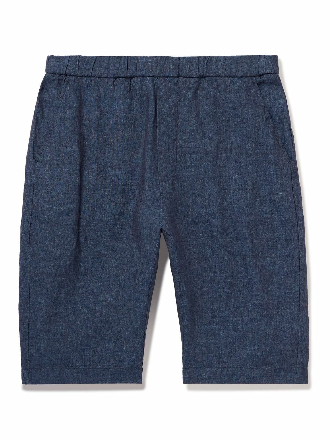 Photo: Barena - Agro Vinci Straight-Leg Cotton and Linen-Blend Drawstring Shorts - Blue