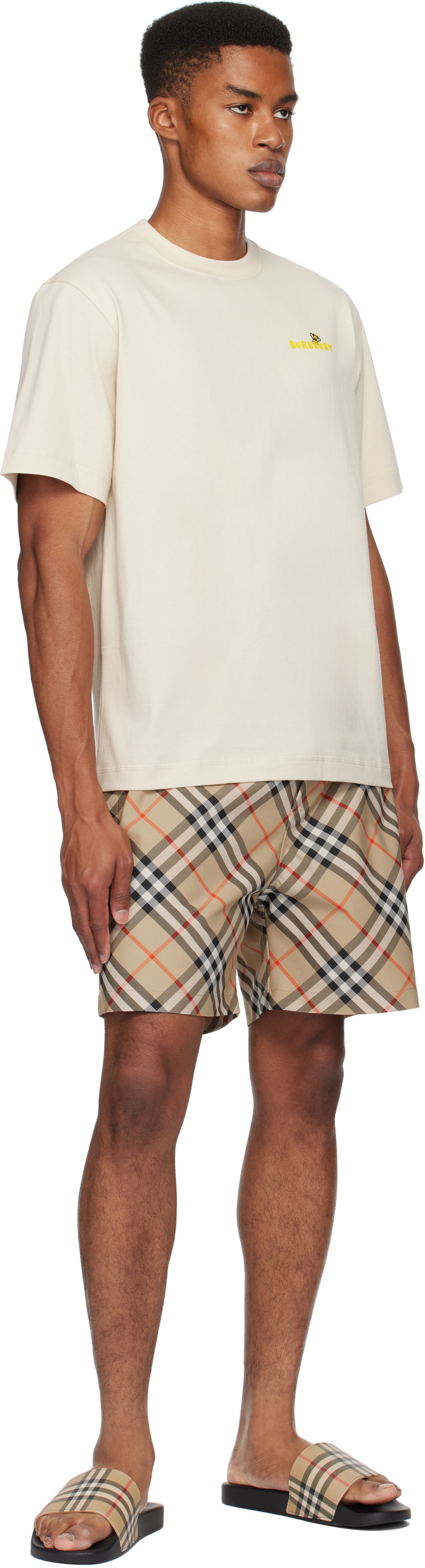 Burberry Beige Flocked Logo T-shirt