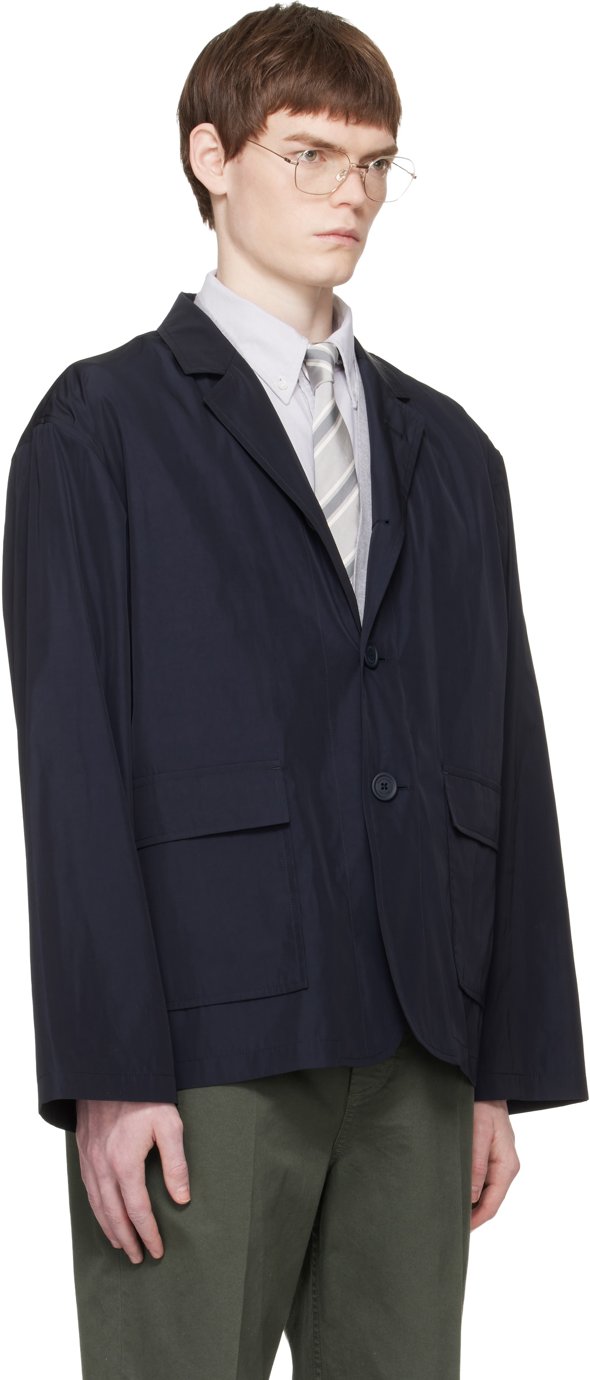 Thom Browne Navy Packable Flap Pocket Blazer