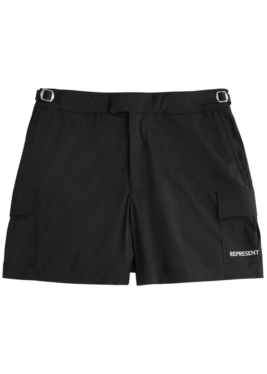 Represent Logo Cotton-blend Swim Shorts Black