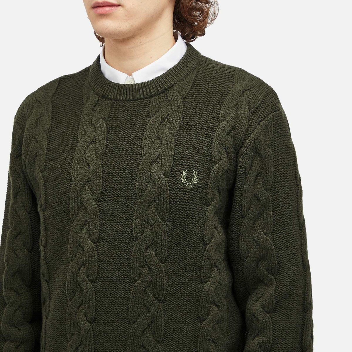 Fred Perry Men's Chunky Cable Knit Jumper in Hunting Green Fred Perry