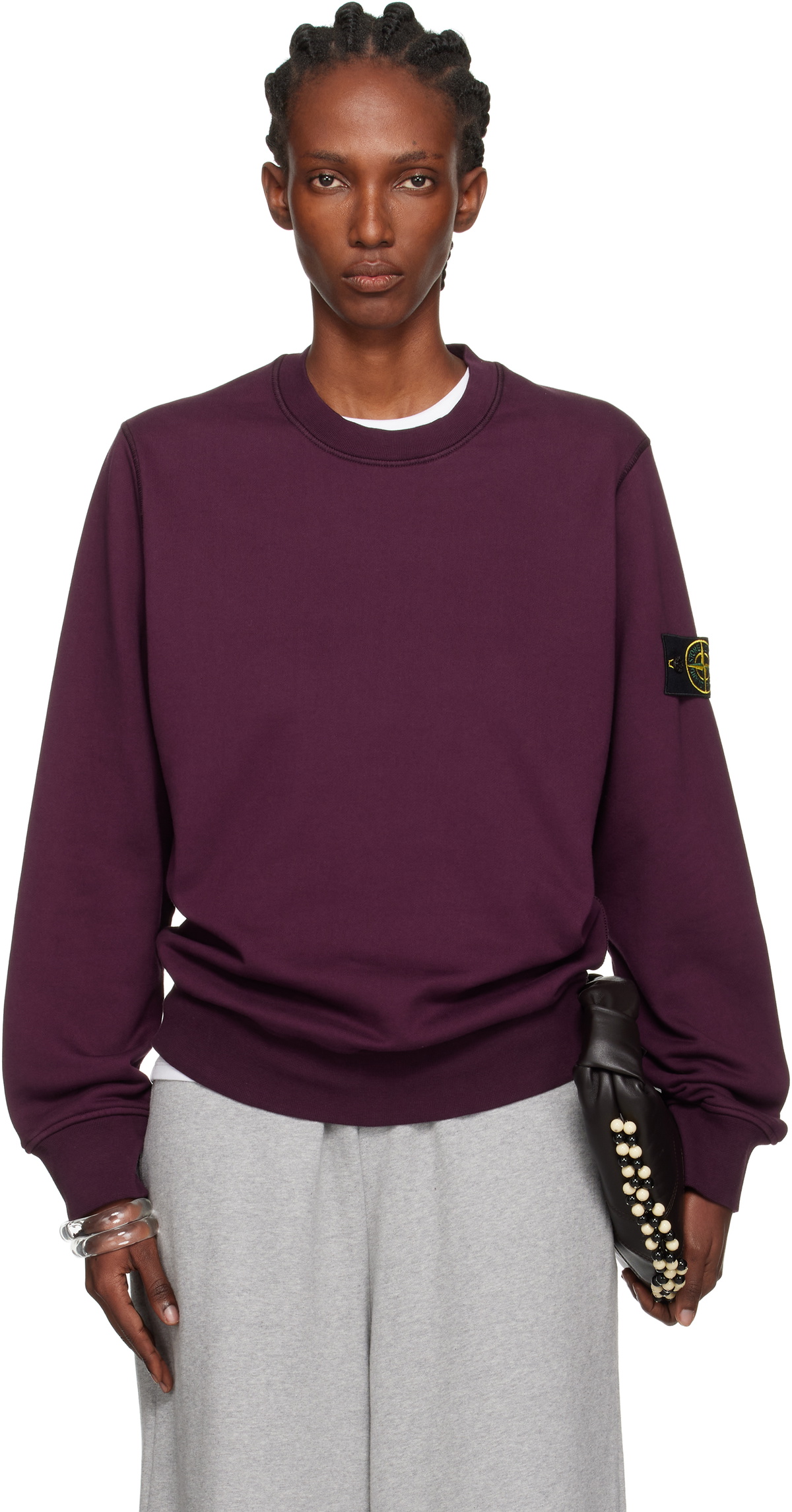 Stone Island Purple 6100060 Organic Cotton Fleece Sweatshirt