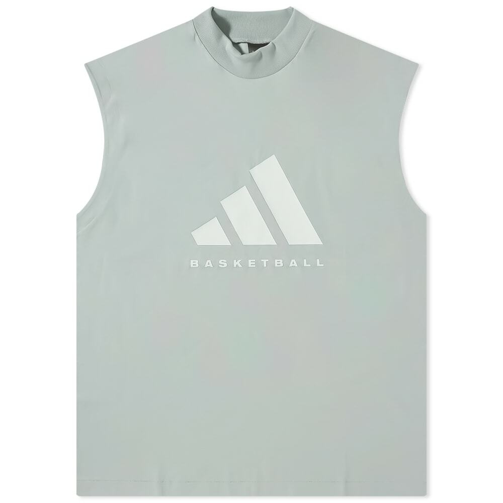 Photo: Adidas Men's Basketball Sleeveless Logo T-Shirt in Metal Grey
