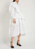 Simone Rocha Ruffled Cotton Midi Shirt Dress White