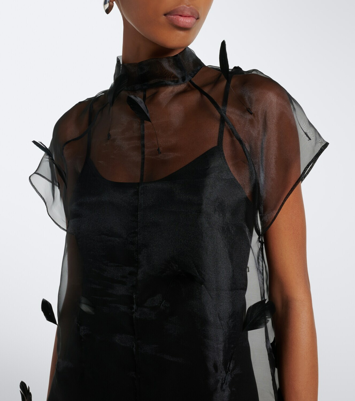 Simkhai Pauline feather-trimmed organza midi dress