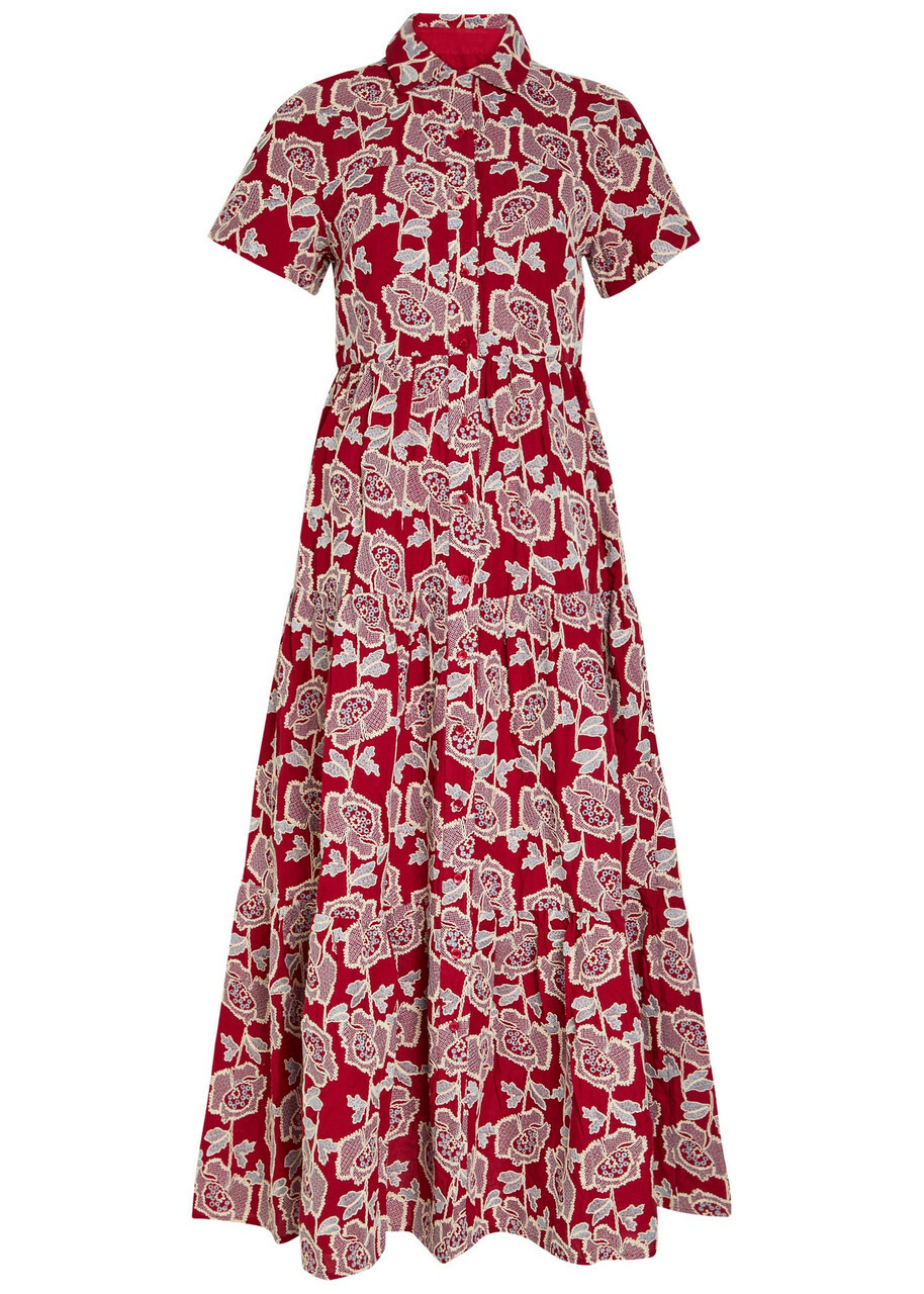 Erdem Floral-embroidered Cotton-blend Midi Shirt Dress Red