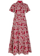 Erdem Floral-embroidered Cotton-blend Midi Shirt Dress Red