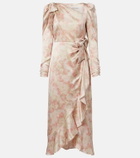 Alessandra Rich Bow-detail floral silk satin midi dress