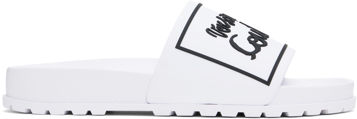 Versace Jeans Couture White Logo Shelly Pool Slides