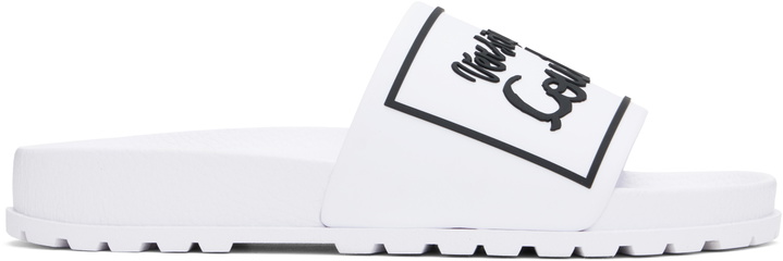 Photo: Versace Jeans Couture White Logo Shelly Pool Slides