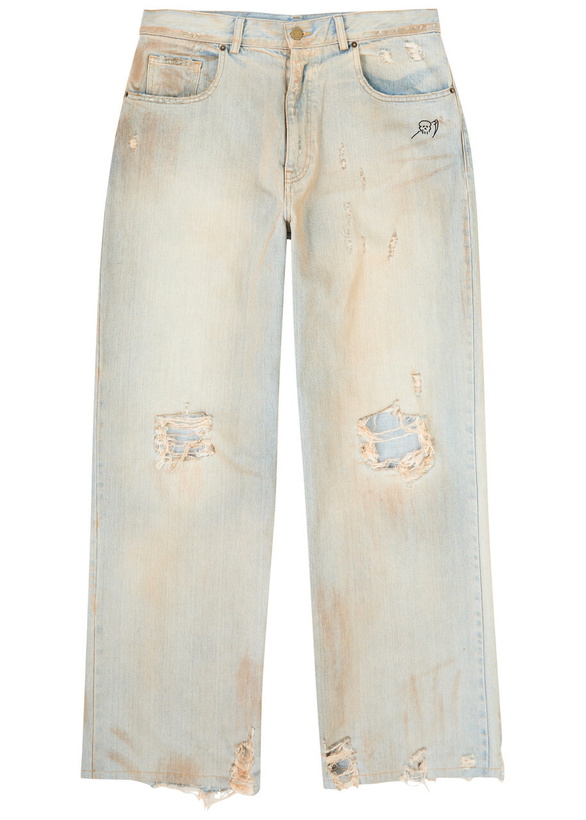 Photo: Warren Lotas Distressed Printed Wide-leg Jeans Blue