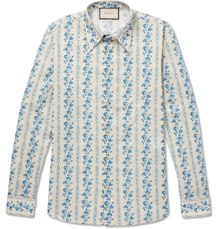 Photo: Gucci - Printed Cotton-Poplin Shirt - Men - Light blue