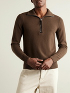 TOM FORD - Suede-Trimmed Wool-Blend Half-Zip Sweater - Brown