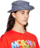 Moschino Navy Denim Allover Logo Bucket Hat